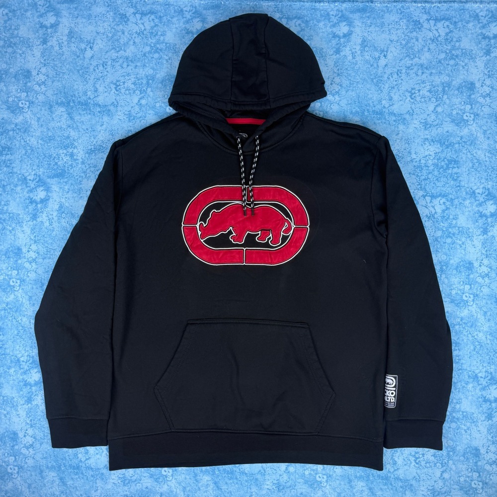 Ecko Unltd Mens XL Pullover Fleece Hoodie Black Red Rhino Logo Streetwear